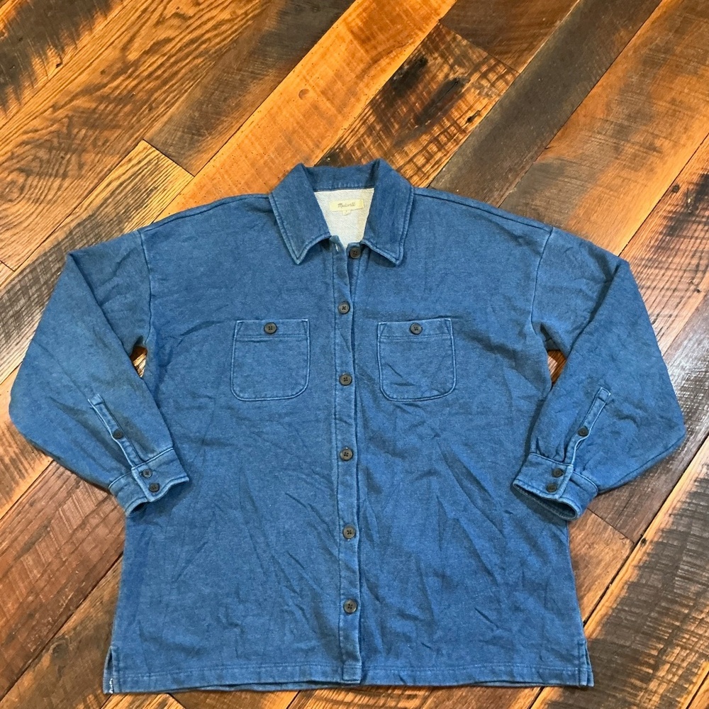 Madewell Indigo Terry Shirt-Jacket Women’s Size S Indigo Blue Denim Look Shacket - Picture 5 of 9